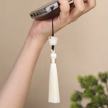 Biela Jade Králik Bodhi Root Mobilný Telefón Reťazca Keychain Taška Visí Strapec Príslušenstvo Rozšírené Starožitné Štúdia Darček