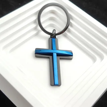 Modrá Farba Cross Prívesok Keychain pre Módne Mens Tvorivé Dvojvrstvové Kríž Auto Krúžok na Darčeky, Šperky, Doplnky, Veľkoobchod