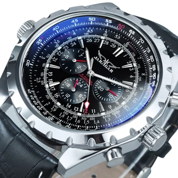 Sdotter Jaragar Mužov Automatické Mechanické náramkové hodinky Vojenský Pilot Sledovať Kožený Remienok Športové Hodinky 3 Sub-dial Top Značky Luxus