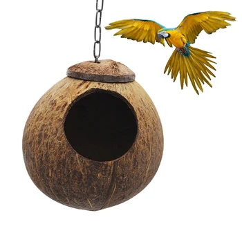 Kokosový Vtáčia Búdka s Otvorením Coco Shell Bird House pre Malé a Stredné Vtáky Hniezdia Dom pre Klietky Terasa s očkom na Zavesenie