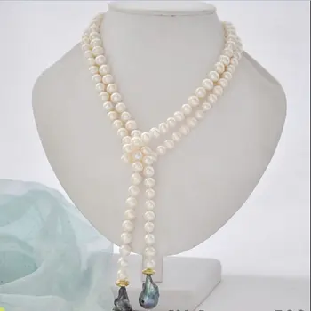 black keshi barokový biela kolo sladkovodné perlový náhrdelník 45inch