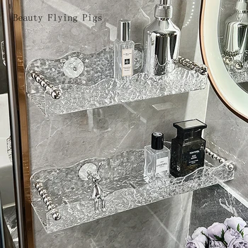 Nordic minimalistický akryl úložný stojan, kúpeľňa, kúpeľňa, nástenné nástenné úložný stojan kúpeľňa polica