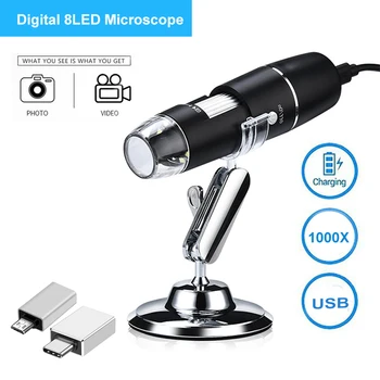 Nastaviteľné 1600X 2MP 8 LED Digitálny Mikroskop Ručný mobilný Digitálny USB zväčšovacie sklo Elektronické HD Zväčšenie Endoskopu