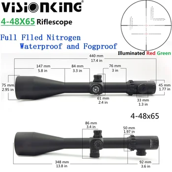 Visionking 4-48x65 Lov Riflescope Dusíka FMC Zelená 35mm Trubice Osvetlené Sniper Zacielenia Optickým Zameriavačom .30-06 .308 .50