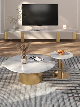 Svetlo luxusný konferenčný stolík, high-end a minimalistický farba crystal kameň, nehrdzavejúca oceľ, zlato konferenčný stolík