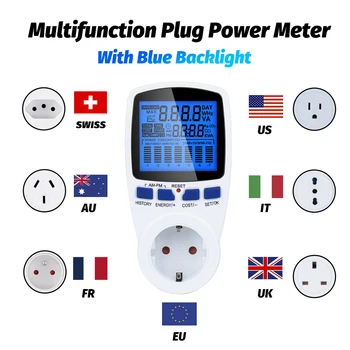 Upgrade Smart Podsvietenie Power Meter Wattmeter Energie Meter KWh Napätie Prúd Frekvencia Elektrickej energie Monitor EU/US/UK/AU/FR Plug