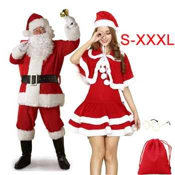 Veľkosť 3XL Vianoce, Santa Claus Cosplay Kostým Otecko Teplé Oblečenie, Oblečený Na Vianoce Muži Ženy Dospelých Oblek s Klobúkom Bell