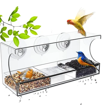 Vták Feeder Akryl Transparentný Obdĺžnikové Okno Vták Podávač Tray Bird House Pet Feeder Prísavky Inštalácie Domov Feeder