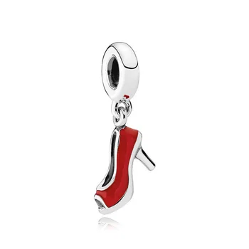 Autentické 925 Sterling Silver Perličiek Červená Stiletto Prívesok Charm Fit Ženy Pandora Náramok Náramok Darček DIY Šperky