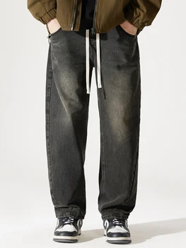 YIHANKE Muž Black Hárem Jeseň Členok Dĺžka Nohavice Lano Dekorácie Streetwear Elastický Pás Džínsové Nohavice