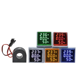 0-100A 60-500V 22 MM Square Mini 3-v-1 Digital AC Napätie a Ammeter s Zelená/Červená/Modrá/Biela/Žltá Led