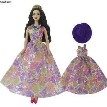 Farebné bez Rukávov Šaty, Oblečenie, Oblečenie pre Bábiku Barbie Módne Princezná Party Šaty Purple Klobúk domček pre bábiky Príslušenstvo
