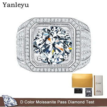 Yanleyu Luxusné D Farba VVS1 1CT 2CT Diamantové Zásnubné Moissanite Krúžok pre Mužov 18K Biele Zlato Svadobné Kapela Jemné Šperky