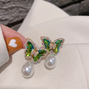 Krásne Crystal Pearl Motýľ Drop Náušnice Personalit Jednoduché Módy Všetkých Zápas Brincos Feminino