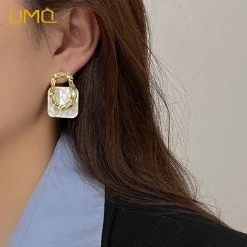 UMQ Kórea Akrylové Živice Geometrické Námestie Stud Náušnice pre Ženy Móda Duté Kovové Módne Náušnice Šperky Darček