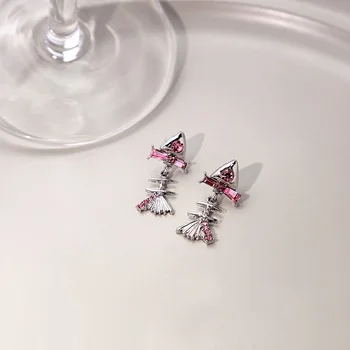 Čerstvé Luk Uzol Rybie Kosti Pokles Náušnice Osobné Roztomilé Ružové White Crystal Visieť Náušnice Malé Dizajn Ženy Šperky Veľkoobchod