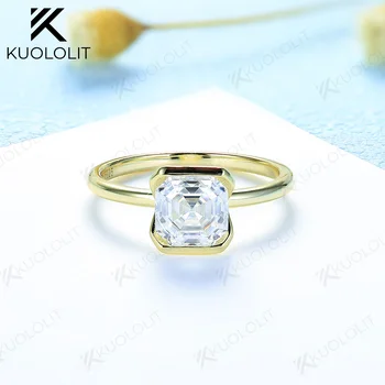 Kuololit 2CT Asscher Rez Moissanite Prstene pre Ženy Pevné 18K 14K 10K 925 Podiel Žlté Zlato na Výročie Svadby, Zasnúbenie