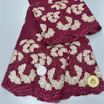 5 dvore Švajčiarskej čipky textílie najnovšie ťažké Vyšívanie korálkami Afriky 100% bavlnené tkaniny Swiss voile čipky populárne Dubaj štýl 4L09093