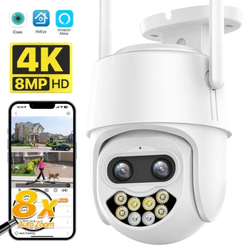 4K 8MP Duálny Objektív Wifi IP Kamera 8X Zoom Vonkajšie PTZ Kamery Automatické Sledovanie 1080P 4MP CCTV Podporu Alexa XMEye iCsee