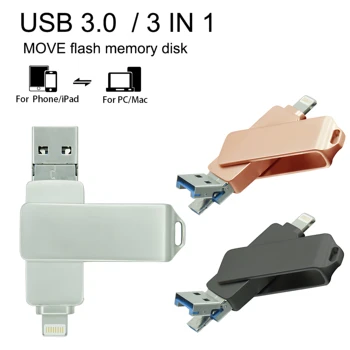 USB 3.0 Flash Disk 64 GB 128 GB Počítač, vysokorýchlostné 3 v 1 multi-port 32 GB, 256 GB prenosný pre iPhone /Android/Tabliet PC