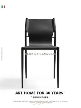 Taliansky minimalistický sedlo kožené jedálenské stoličky priemyselné štýl kovaného železa stolička, operadlo kožené sedenie jedálenské stoličky