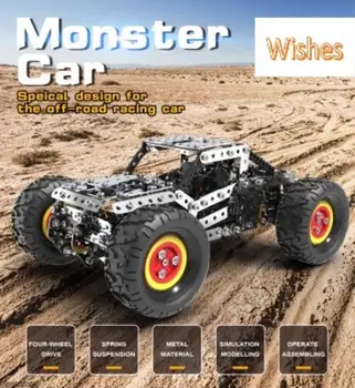 Monster Auto Veľké kolesá Off-road range rover stavebné bloky kovové hračky deti ťažké skrutky, matice kovové 3D montáž modelov