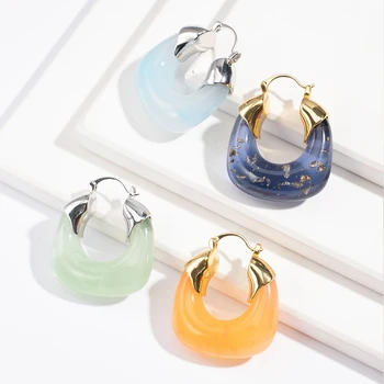 Nové Trendy Multicolor Transparentné Živice Kolo Kruhu Točená Náušnice pre Ženy Elegantné Hrubé Obvodové Náušnice Vyhlásenie Šperky