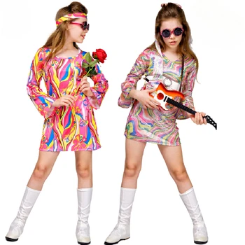 Dievčatá Chlapci Detský Maškarný Disco Odevy 60s 70. rokov Hippies, Halloween Cosplay Kostým Vianočný Večierok Detí Výkon Oblečenie