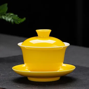 Porcelán Citrónovo Žltá Presklené Sancai Gaiwan Čaj Tureen Zelený Čaj Infuser Kuchyňa Teaware Pitnej Príslušenstvo