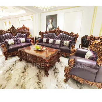 Európskom štýle pravej kože masívneho dreva rezbárstvo veľká obývacia izba villa sedacia súprava luxusný nábytok