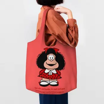 Vtipné Kawaii Mafalda Nakupovanie Tote Tašky Opakovane Quino Argentína Cartoon Plátno Potraviny Ramenný Shopper Tašky Kabelky