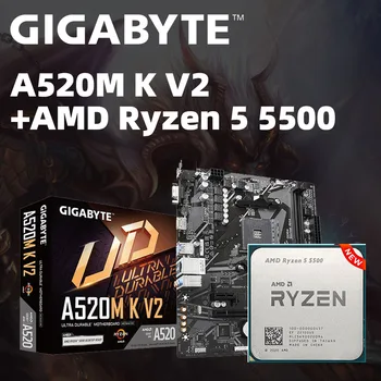 GIGABYTE A520M K V2 základná Doska S AMD Ryzen 5 5500 R5 CPU placa mae súprava AMD A520 DDR4 Zásuvky AM4 Podporu Herné CPU