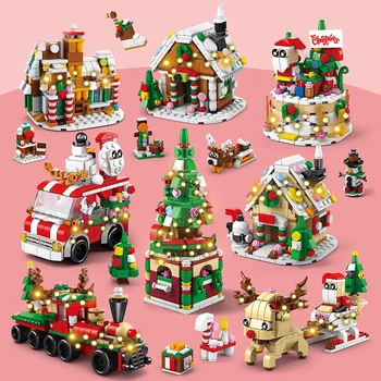 Mini Vianočný stavebným VIANOČNÝ Strom Model Tehly Mesto Vlak Santa Claus Tortu detské Hračky Vianoce Deti Darček Chlapci Dievčatá