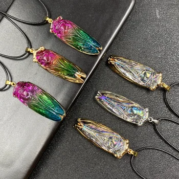Syntetické aura crystal farebné cikada pieseň prívesok gradient hmyzu prívesok farebný náhrdelník veľkoobchod
