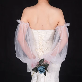 Lady Elegantnej Čipky Ruka v Rukáve s Pearl Svadobné Šaty Jemné Vymeniteľné Rukáv