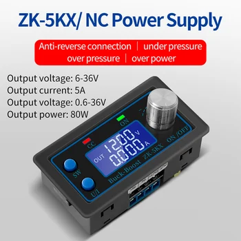 ZK-5KX CNC DC Automatické Buck Boost Converter CC CV 0.6-36V 5A 80W Modul Napájania LCD Nastaviteľné Regulované Laboratórne Moc
